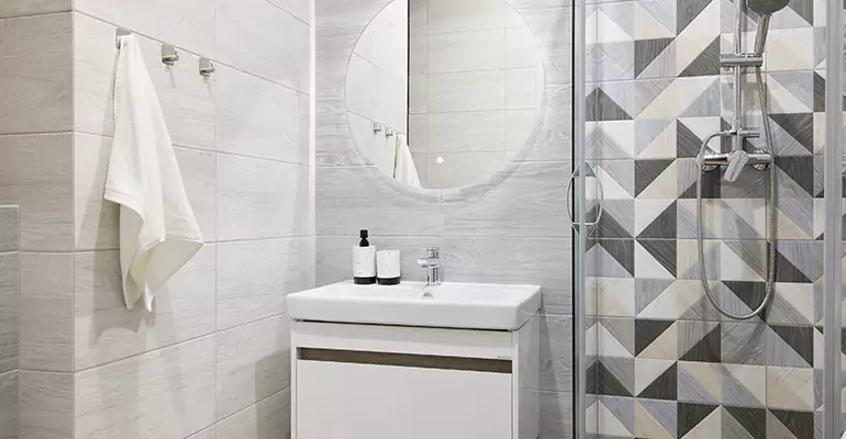 Modern Small Bathroom Walk-In Shower Remodel in Towson